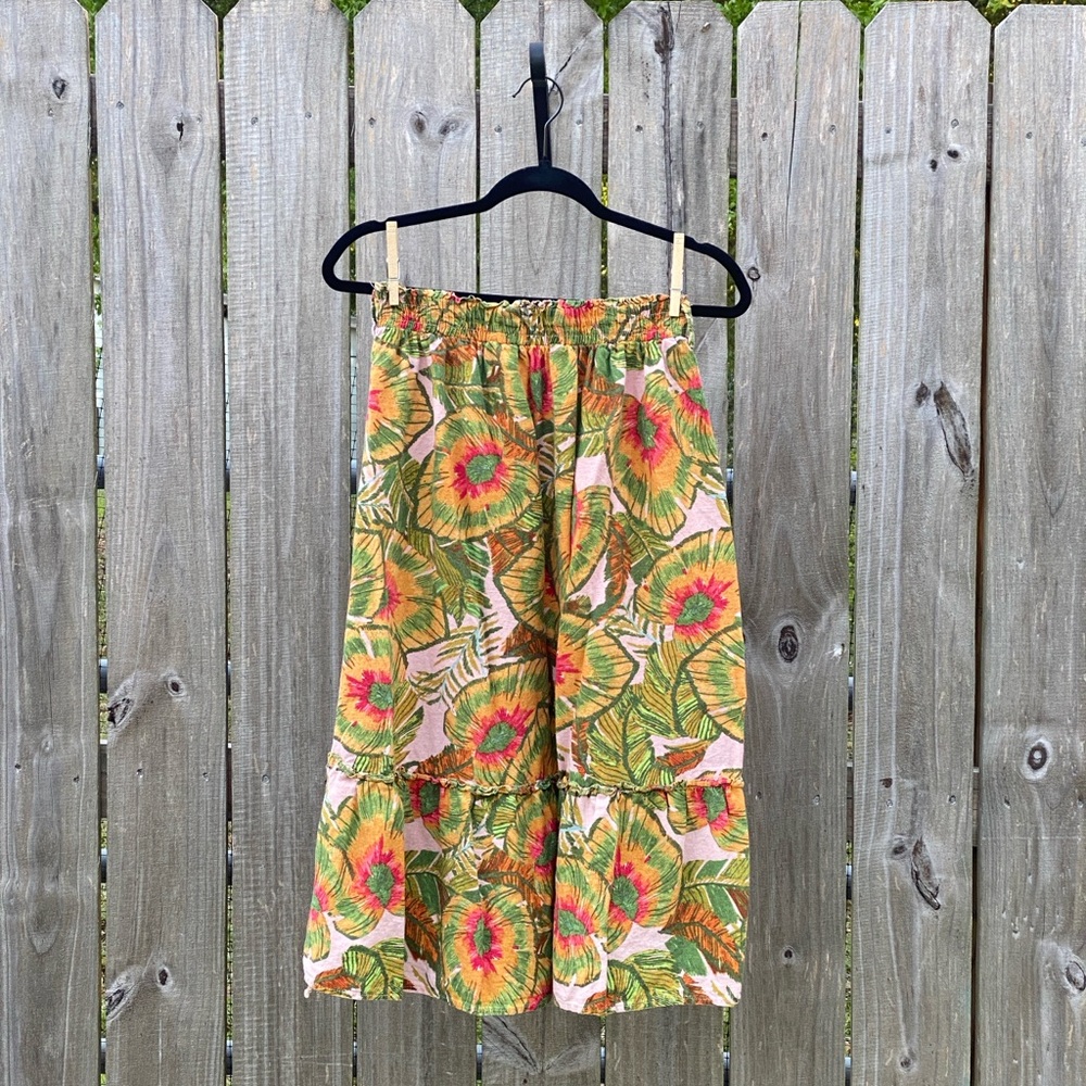 Cynthia Rowley Midi Skirt Green and Orange Floral Elegance Tropical Coastal